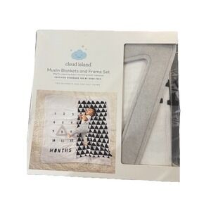 cloud island White and Black Muslin Milestone Blanket Set NIB